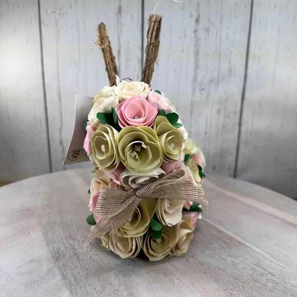Laura Ashley Easter Bunny Woodchip Pastel Rose Wicker Ears Farmhouse Table Decor - Picture 4 of 9